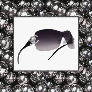 Chic Black Sunglasses with C Crystal Accents Gradient Black Lenses Y2K Baddie